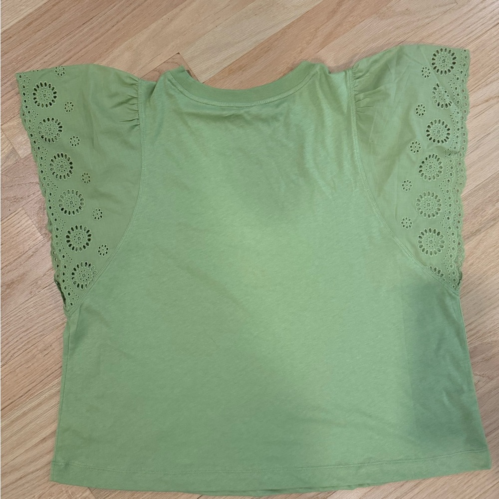 Old Navy Light Green Eyelet Flutter Sleeve Tee - Picture 2 of 11